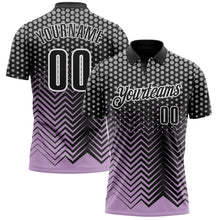 Laden Sie das Bild in den Galerie-Viewer, Uksn Individuelles Schwarz Hellviolett-Grau 3D-Bowling geometrische Form Funktions-Poloshirt