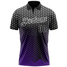 Laden Sie das Bild in den Galerie-Viewer, Uksn Individuelles Schwarz Violett-Grau 3D-Bowling geometrische Form Funktions-Poloshirt