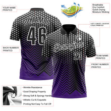 Laden Sie das Bild in den Galerie-Viewer, Uksn Individuelles Schwarz Violett-Grau 3D-Bowling geometrische Form Funktions-Poloshirt