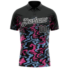 Laden Sie das Bild in den Galerie-Viewer, Uksn Individuelles Schwarz Hellblau-Pink 3D-Bowling abstrakte Grunge-Kunst Funktions-Poloshirt