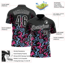 Laden Sie das Bild in den Galerie-Viewer, Uksn Individuelles Schwarz Hellblau-Pink 3D-Bowling abstrakte Grunge-Kunst Funktions-Poloshirt