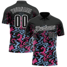 Laden Sie das Bild in den Galerie-Viewer, Uksn Individuelles Schwarz Hellblau-Pink 3D-Bowling abstrakte Grunge-Kunst Funktions-Poloshirt