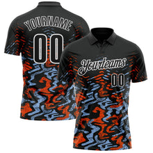 Laden Sie das Bild in den Galerie-Viewer, Uksn Individuelles Schwarz Hellblau-Orange 3D-Bowling abstrakte Grunge-Kunst Funktions-Poloshirt
