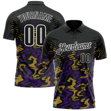 Laden Sie das Bild in den Galerie-Viewer, Uksn Individuelles Schwarz Violett-Altgold 3D-Bowling abstrakte Grunge-Kunst Funktions-Poloshirt
