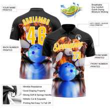 Laden Sie das Bild in den Galerie-Viewer, Uksn Individuelles Schwarz Gelb-Weiß 3D-Bowling brennende Flammen Funktions-Poloshirt