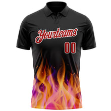 Laden Sie das Bild in den Galerie-Viewer, Uksn Individuelles Schwarz Rot-Weiß 3D-Bowling brennende Flammen Funktions-Poloshirt