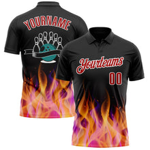 Laden Sie das Bild in den Galerie-Viewer, Uksn Individuelles Schwarz Rot-Weiß 3D-Bowling brennende Flammen Funktions-Poloshirt