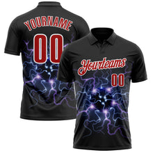 Laden Sie das Bild in den Galerie-Viewer, Uksn Individuelles Schwarz Rot-Weiß 3D-Bowling Blitz Funktions-Poloshirt