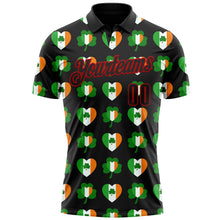 Laden Sie das Bild in den Galerie-Viewer, Uksn Individuelles Schwarz Rot 3D-St. Patrick's Day Kleeblatt Funktions-Poloshirt