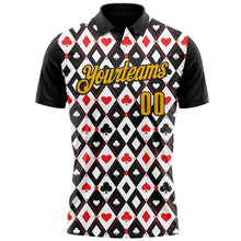 Laden Sie das Bild in den Galerie-Viewer, Uksn Individuelles Schwarz Gold-Weiß 3D-Poker Funktions-Poloshirt