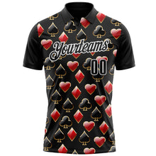 Laden Sie das Bild in den Galerie-Viewer, Uksn Individuelles Schwarz Weiß 3D-Poker Funktions-Poloshirt