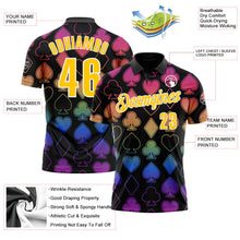 Laden Sie das Bild in den Galerie-Viewer, Uksn Individuelles Schwarz Gelb-Weiß 3D-Poker Funktions-Poloshirt