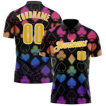 Laden Sie das Bild in den Galerie-Viewer, Uksn Individuelles Schwarz Gelb-Weiß 3D-Poker Funktions-Poloshirt