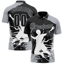 Laden Sie das Bild in den Galerie-Viewer, Uksn Individuelles Schwarz Grau-Weiß 3D-Tennis Funktions-Poloshirt