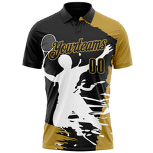 Laden Sie das Bild in den Galerie-Viewer, Uksn Individuelles Schwarz Altgold-Weiß 3D-Tennis Funktions-Poloshirt