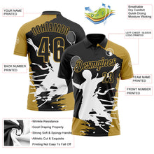 Laden Sie das Bild in den Galerie-Viewer, Uksn Individuelles Schwarz Altgold-Weiß 3D-Tennis Funktions-Poloshirt