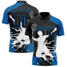 Laden Sie das Bild in den Galerie-Viewer, Uksn Individuelles Schwarz Blau-Weiß 3D-Tennis Funktions-Poloshirt