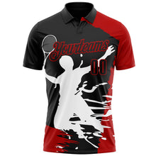Laden Sie das Bild in den Galerie-Viewer, Uksn Individuelles Schwarz Rot-Weiß 3D-Tennis Funktions-Poloshirt