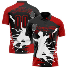 Laden Sie das Bild in den Galerie-Viewer, Uksn Individuelles Schwarz Rot-Weiß 3D-Tennis Funktions-Poloshirt