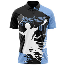 Laden Sie das Bild in den Galerie-Viewer, Uksn Individuelles Schwarz Hellblau-Weiß 3D-Tennis Funktions-Poloshirt