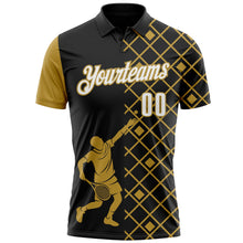 Laden Sie das Bild in den Galerie-Viewer, Uksn Individuelles Schwarz Weiß-Altgold 3D-Tennis Funktions-Poloshirt
