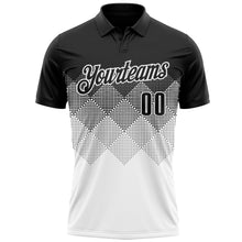 Laden Sie das Bild in den Galerie-Viewer, Uksn Individuelles Schwarz Weiß 3D-Verlaufs-Quadratform Funktions-Poloshirt