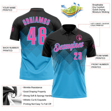 Laden Sie das Bild in den Galerie-Viewer, Uksn Individuelles Schwarz Pink-Himmelblau 3D-Verlaufs-Quadratform Funktions-Poloshirt