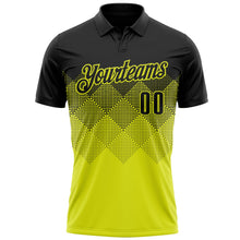 Laden Sie das Bild in den Galerie-Viewer, Uksn Individuelles Schwarz Neongelb 3D-Verlaufs-Quadratform Funktions-Poloshirt