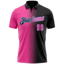 Laden Sie das Bild in den Galerie-Viewer, Uksn Individuelles Schwarz Pink-Hellblau 3D-Verlaufs-Mode Funktions-Poloshirt