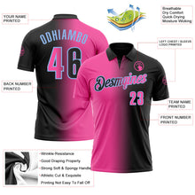Laden Sie das Bild in den Galerie-Viewer, Uksn Individuelles Schwarz Pink-Hellblau 3D-Verlaufs-Mode Funktions-Poloshirt