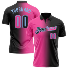 Laden Sie das Bild in den Galerie-Viewer, Uksn Individuelles Schwarz Pink-Hellblau 3D-Verlaufs-Mode Funktions-Poloshirt