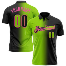 Laden Sie das Bild in den Galerie-Viewer, Uksn Individuelles Schwarz Neongrün-Pink 3D-Verlaufs-Mode Funktions-Poloshirt