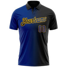Laden Sie das Bild in den Galerie-Viewer, Uksn Individuelles Schwarz Royalblau-Gold 3D-Verlaufs-Mode Funktions-Poloshirt