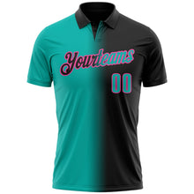 Laden Sie das Bild in den Galerie-Viewer, Uksn Individuelles Schwarz Aqua-Pink 3D-Verlaufs-Mode Funktions-Poloshirt