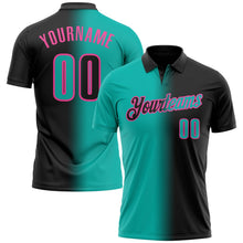 Laden Sie das Bild in den Galerie-Viewer, Uksn Individuelles Schwarz Aqua-Pink 3D-Verlaufs-Mode Funktions-Poloshirt