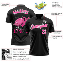 Laden Sie das Bild in den Galerie-Viewer, Uksn Individuelles Schwarz Pink-Weiß 3D Pink Ribbon Brustkrebsbewusstseinsmonat Gesundheitsfürsorge für Frauen Unterstützung Football Funktions-Poloshirt