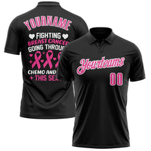 Laden Sie das Bild in den Galerie-Viewer, Uksn Individuelles Schwarz Pink-Weiß 3D Pink Ribbon Brustkrebsbewusstsein Funktions-Poloshirt
