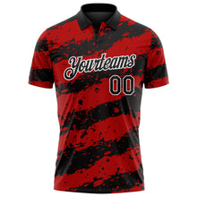 Laden Sie das Bild in den Galerie-Viewer, Uksn Individuelles Schwarz Rot-Weiß Farbspritzer-Streifen Funktions-Poloshirt
