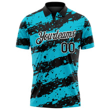 Laden Sie das Bild in den Galerie-Viewer, Uksn Individuelles Schwarz Lakes Blau-Weiß Farbspritzer-Streifen Funktions-Poloshirt