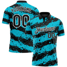 Laden Sie das Bild in den Galerie-Viewer, Uksn Individuelles Schwarz Lakes Blau-Weiß Farbspritzer-Streifen Funktions-Poloshirt