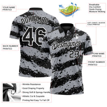 Laden Sie das Bild in den Galerie-Viewer, Uksn Individuelles Schwarz Grau-Weiß Farbspritzer-Streifen Funktions-Poloshirt