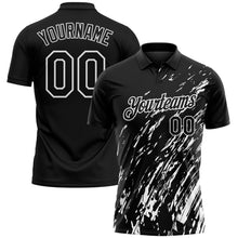 Laden Sie das Bild in den Galerie-Viewer, Uksn Individuelles Schwarz-Weiß Pinselstrich-Grunge-Streifen Funktions-Poloshirt