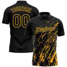 Laden Sie das Bild in den Galerie-Viewer, Uksn Individuelles Schwarz-Gold Pinselstrich-Grunge-Streifen Funktions-Poloshirt