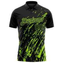Laden Sie das Bild in den Galerie-Viewer, Uksn Individuelles Schwarz-Neongrün Pinselstrich-Grunge-Streifen Funktions-Poloshirt
