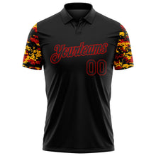 Laden Sie das Bild in den Galerie-Viewer, Uksn Individuelles Schwarz Rot-Gold Digitales Camouflage Zweifarbig Funktions-Poloshirt