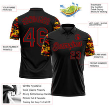 Laden Sie das Bild in den Galerie-Viewer, Uksn Individuelles Schwarz Rot-Gold Digitales Camouflage Zweifarbig Funktions-Poloshirt