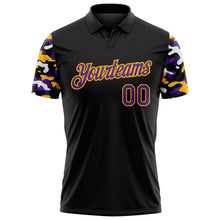 Laden Sie das Bild in den Galerie-Viewer, Uksn Individuelles Schwarz Violett Gold-Weiß Digitales Camouflage Zweifarbig Funktions-Poloshirt