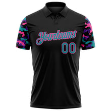 Laden Sie das Bild in den Galerie-Viewer, Uksn Individuelles Schwarz Petrol Violett-Pink Digitales Camouflage Zweifarbig Funktions-Poloshirt