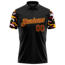 Laden Sie das Bild in den Galerie-Viewer, Uksn Individuelles Schwarz Karmesinrot Gold-Weiß Digitales Camouflage Zweifarbig Funktions-Poloshirt
