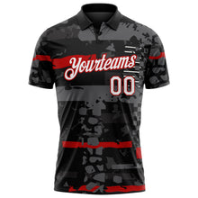 Laden Sie das Bild in den Galerie-Viewer, Uksn Individuelles Schwarz Weiß-Rot Abstrakte geometrische Mashup-Grunge Funktions-Poloshirt